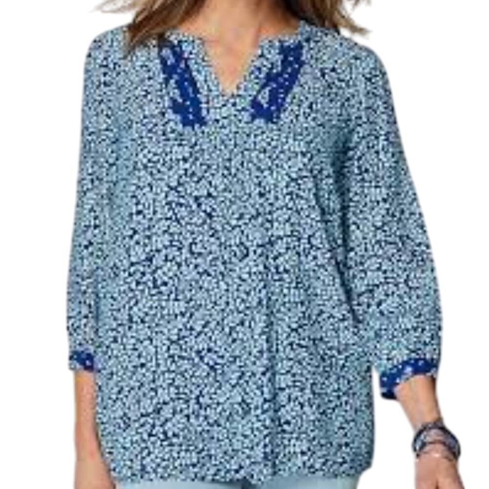 J. Jill Womens Blue Mixed Print A-Line Popover Top Size Small
